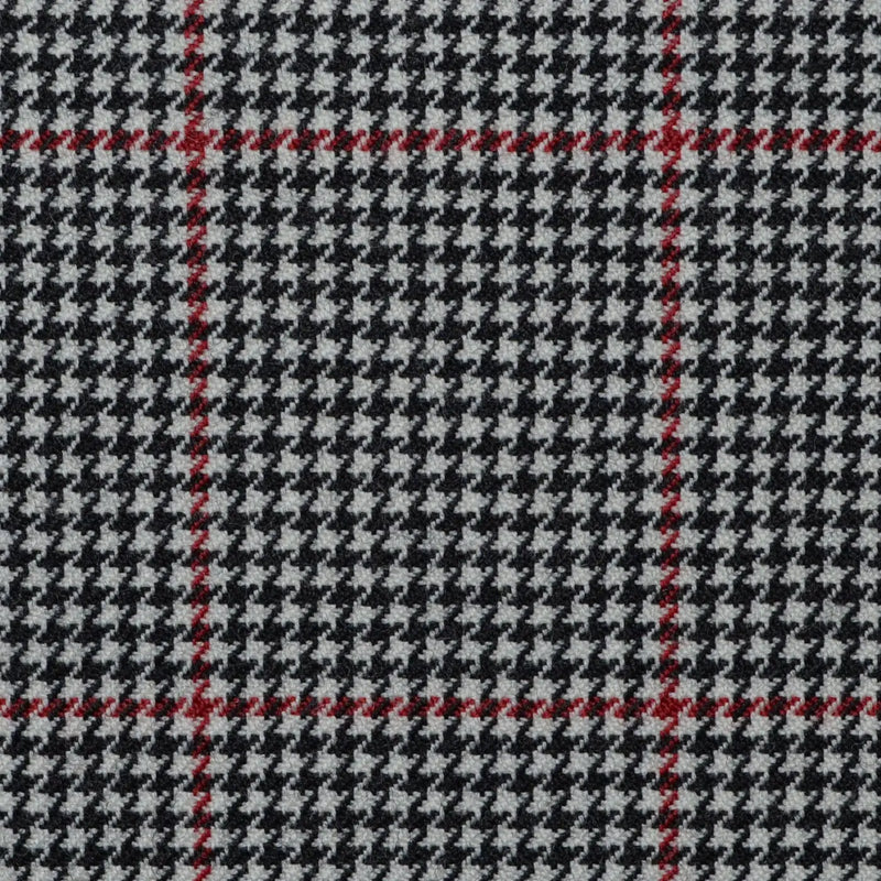 Beige and Dark Grey Dogtooth with Red Window Check All Wool Jacketing