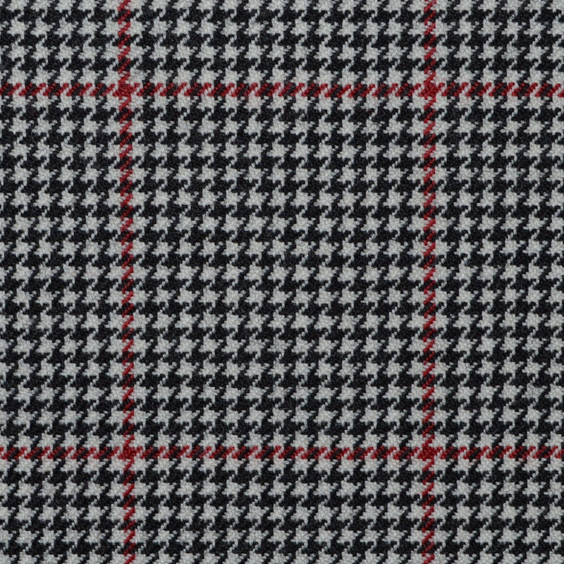 Beige and Dark Grey Dogtooth with Red Window Check All Wool Jacketing