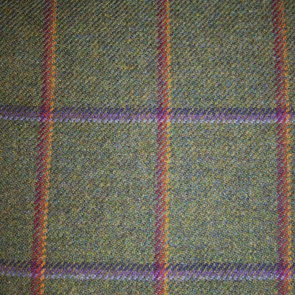 Dark Green with Orange, Red, Blue & Purple Check Tweed