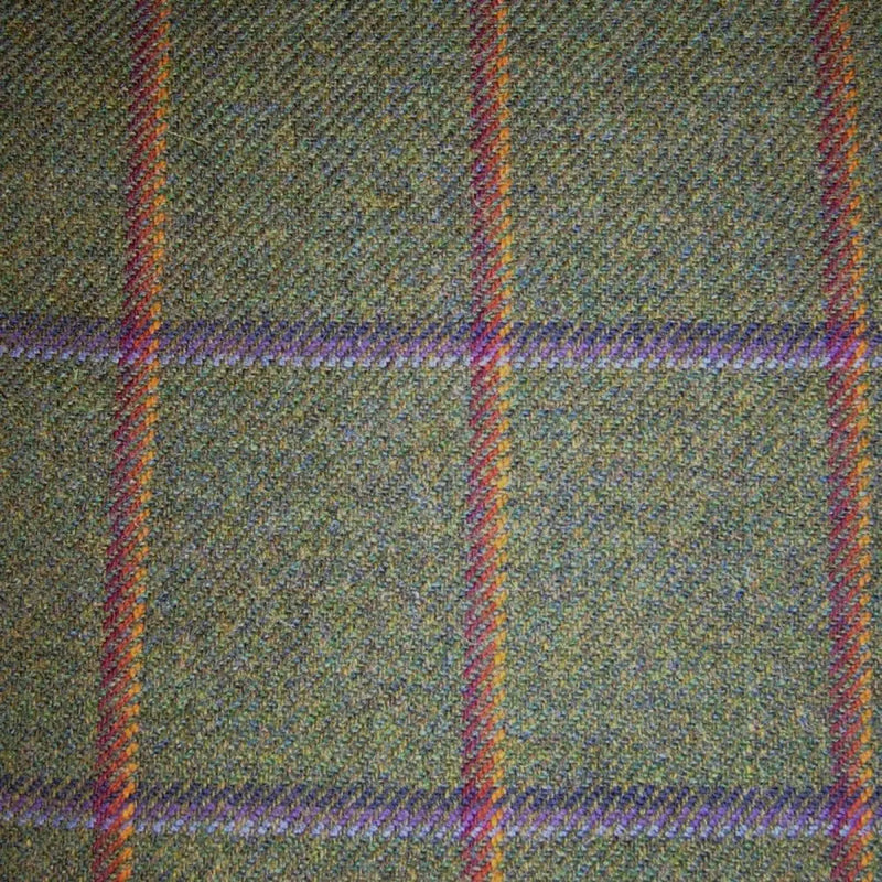 Dark Green with Orange, Red, Blue & Purple Check Tweed