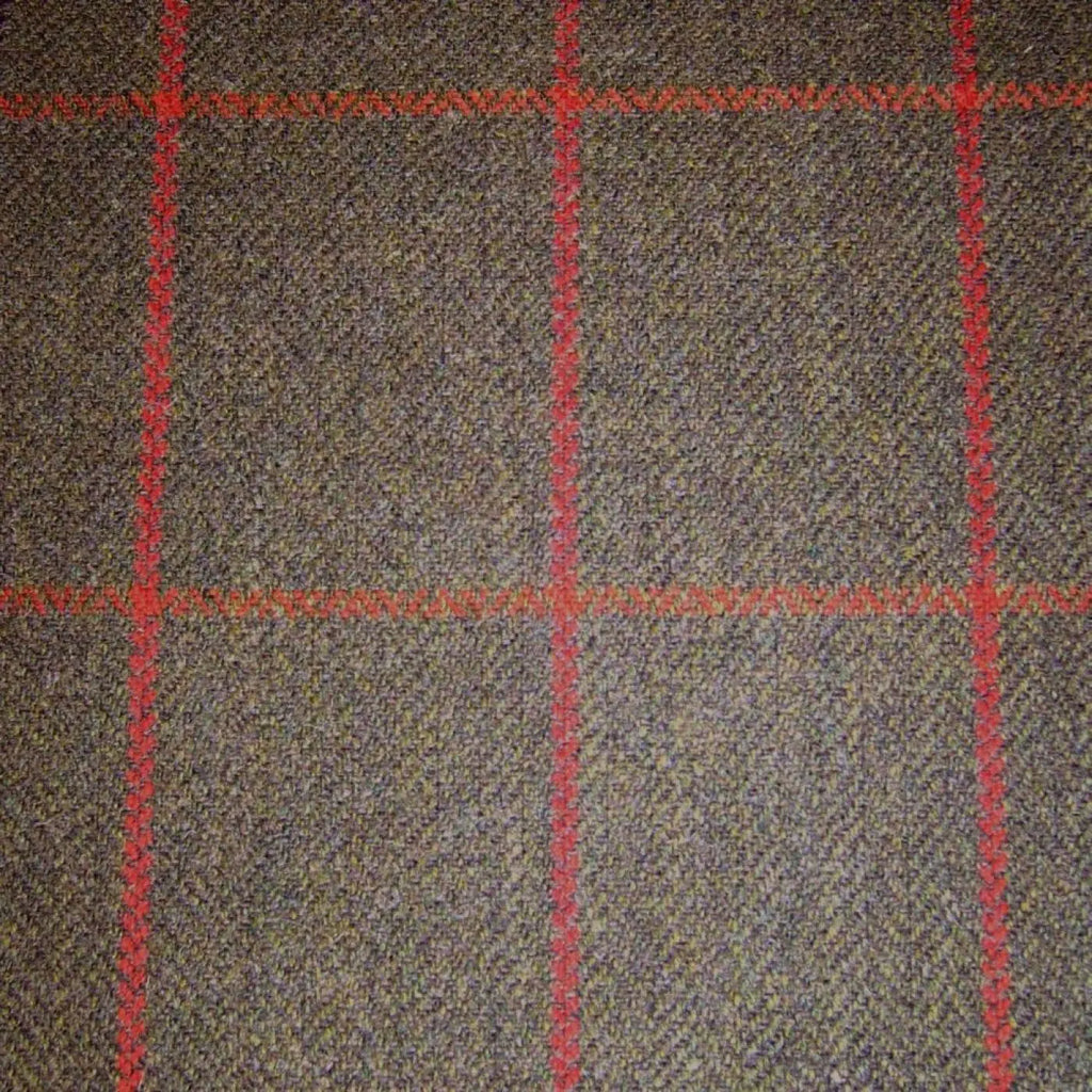 Brown Herringbone with Red Check Tweed