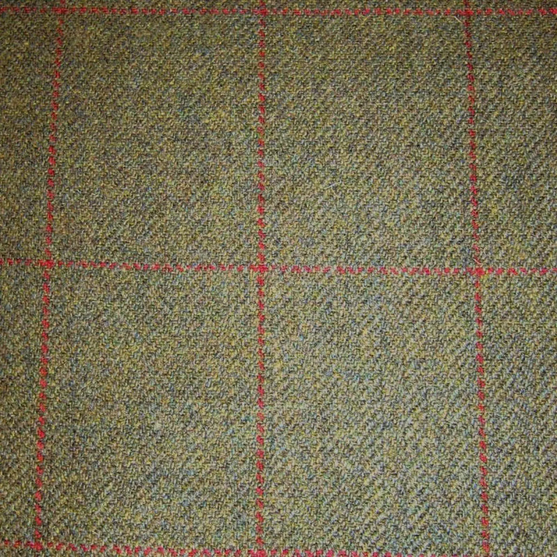 Green Herringbone with Red Check Tweed