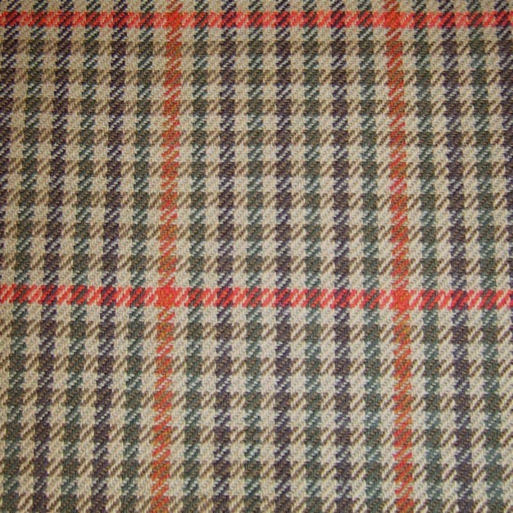 Beige with Brown, Green & Red Check Tweed