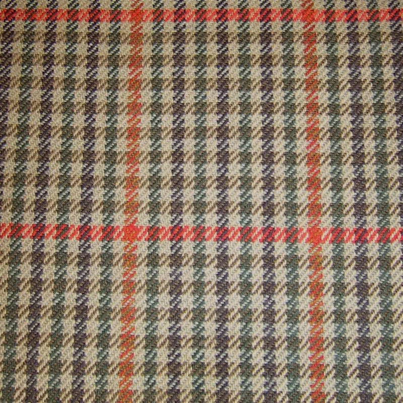 Beige with Brown, Green & Red Check Tweed