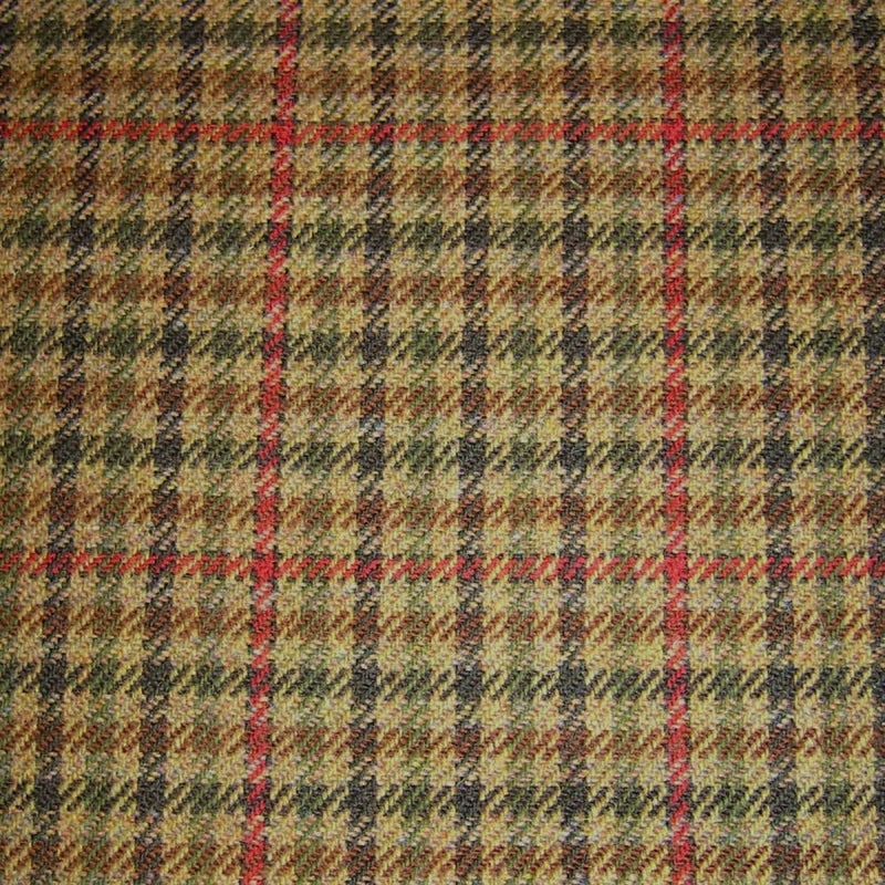 Light Brown with Red, Green and Dark Brown Check Tweed