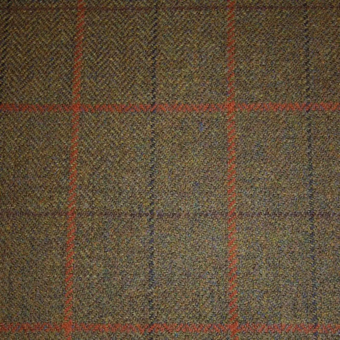 Green & Brown Herringbone with Red, Orange, Blue & Brown Check Tweed