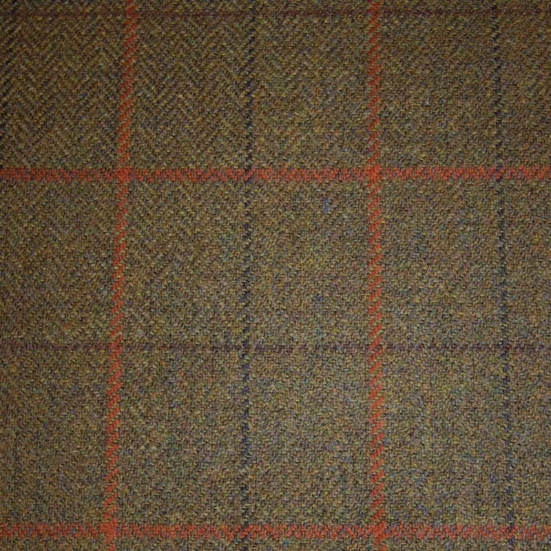 Green & Brown Herringbone with Red, Orange, Blue & Brown Check Tweed