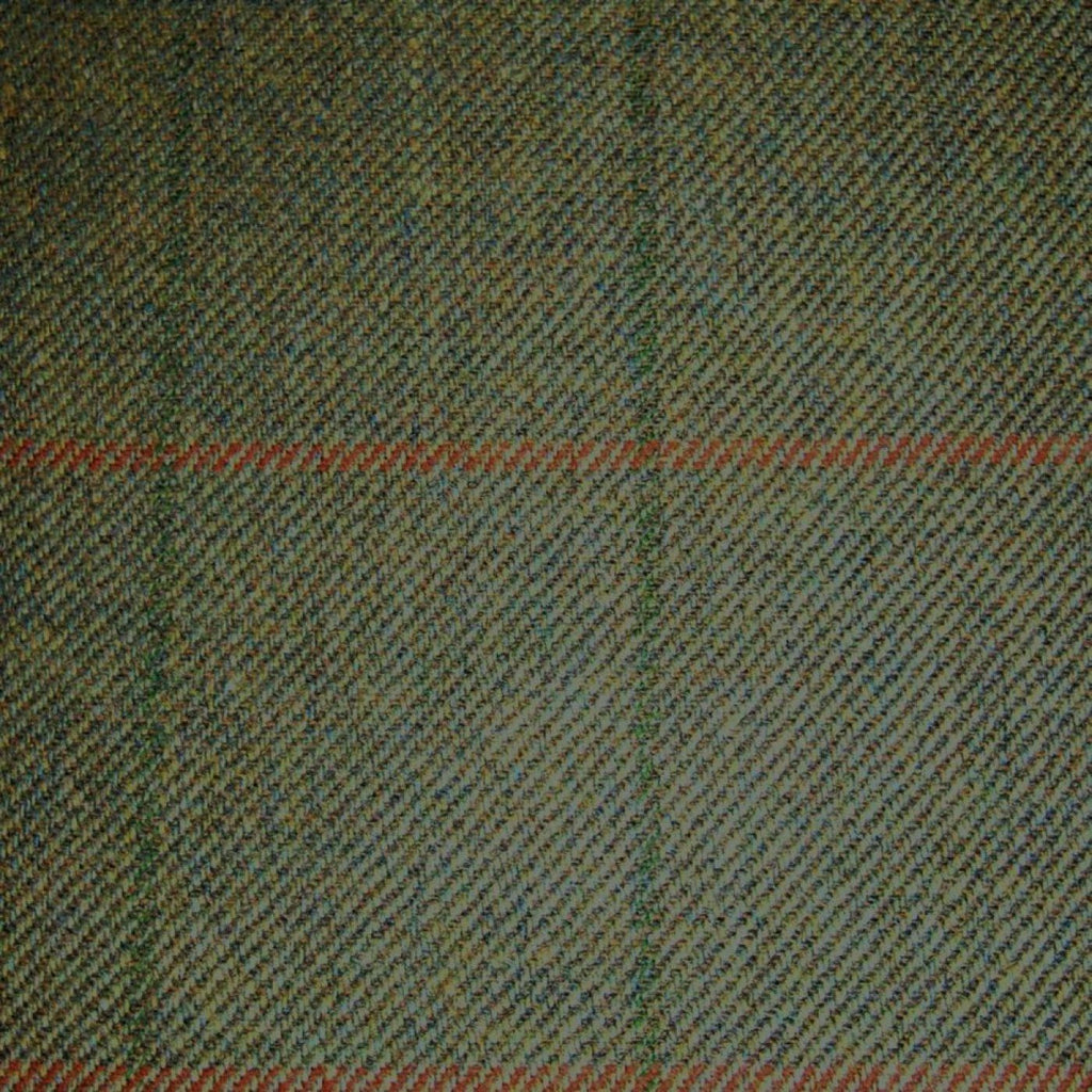 Moss Green with Orange and Dark Green Check Tweed