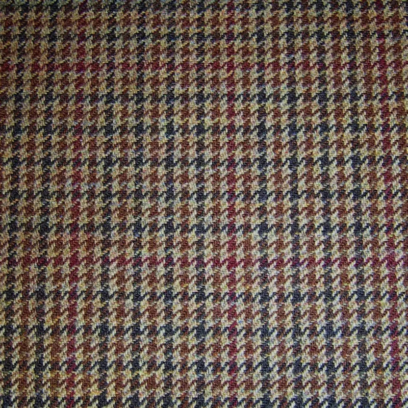 Beige, Brown, Red & Blue Dogtooth Tweed