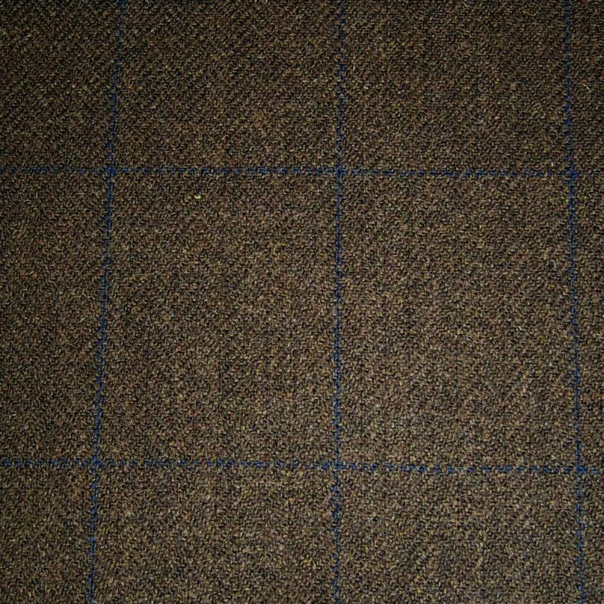 Medium Brown Herringbone with Navy Blue Check Tweed