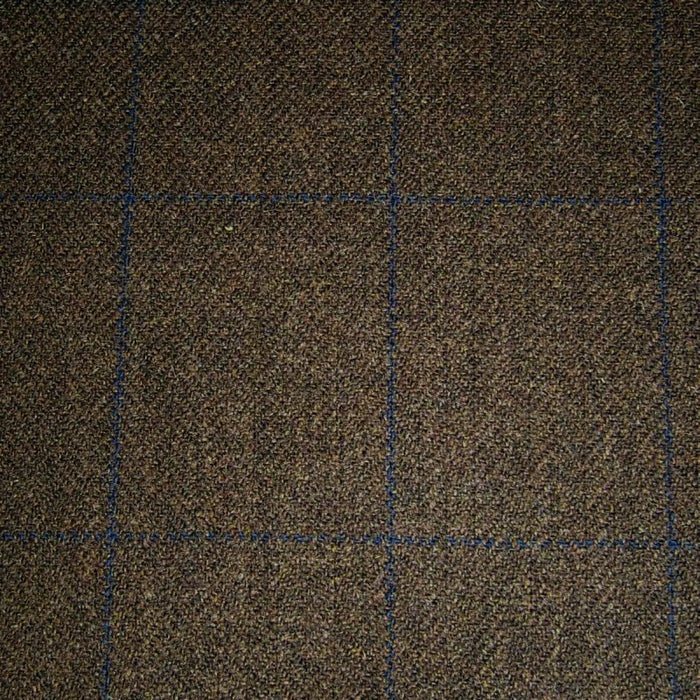 Medium Brown Herringbone with Navy Blue Check Tweed