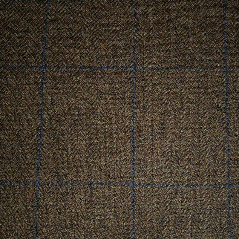 Medium Brown Herringbone with Navy Blue Check Tweed