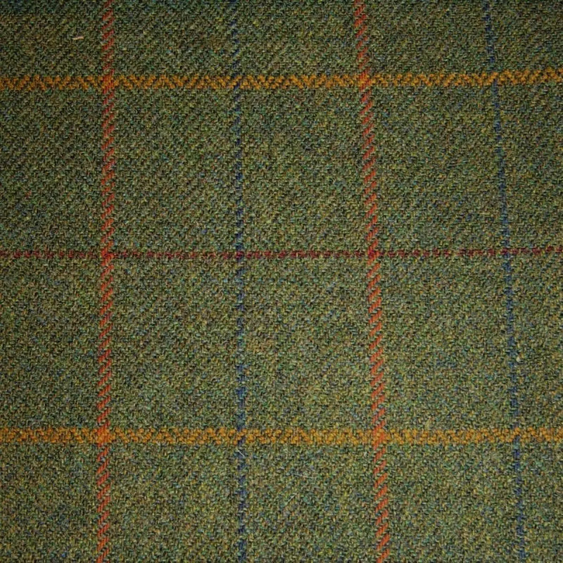 Green Herringbone with Orange, Blue & Red Check Tweed