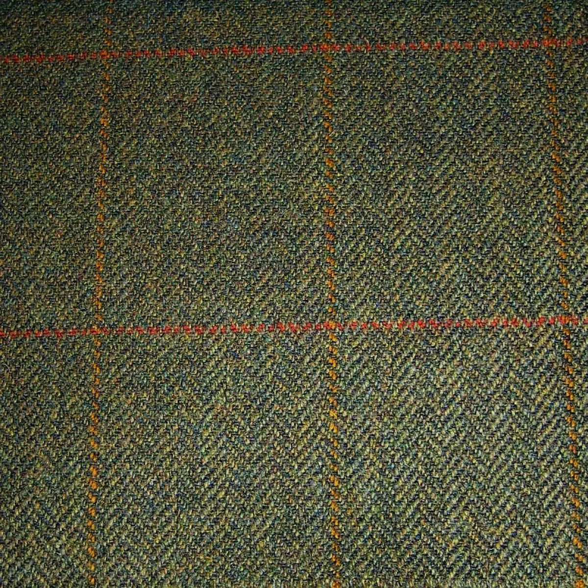 Green Herringbone with Orange & Red Check Tweed