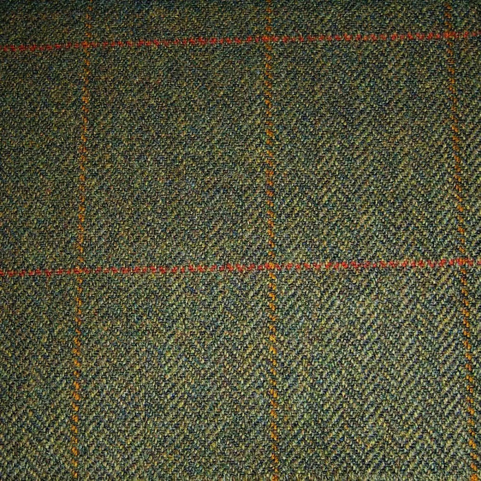 Green Herringbone with Orange & Red Check Tweed