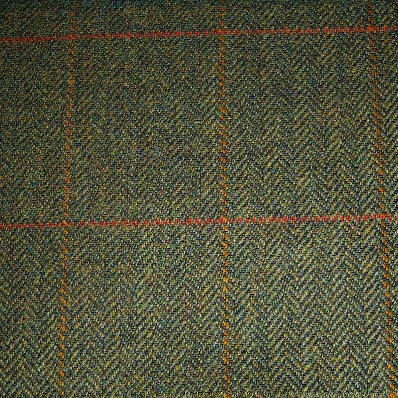 Green Herringbone with Orange & Red Check Tweed