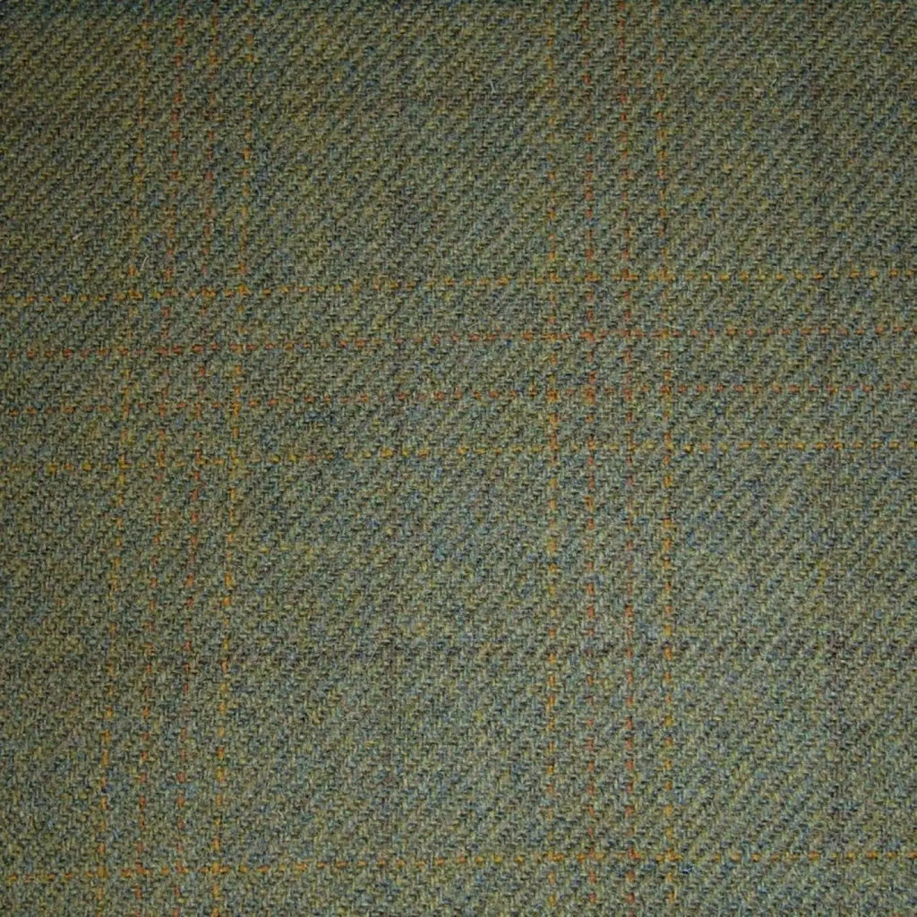 Moss Green with Brown & Orange Quad Check Tweed