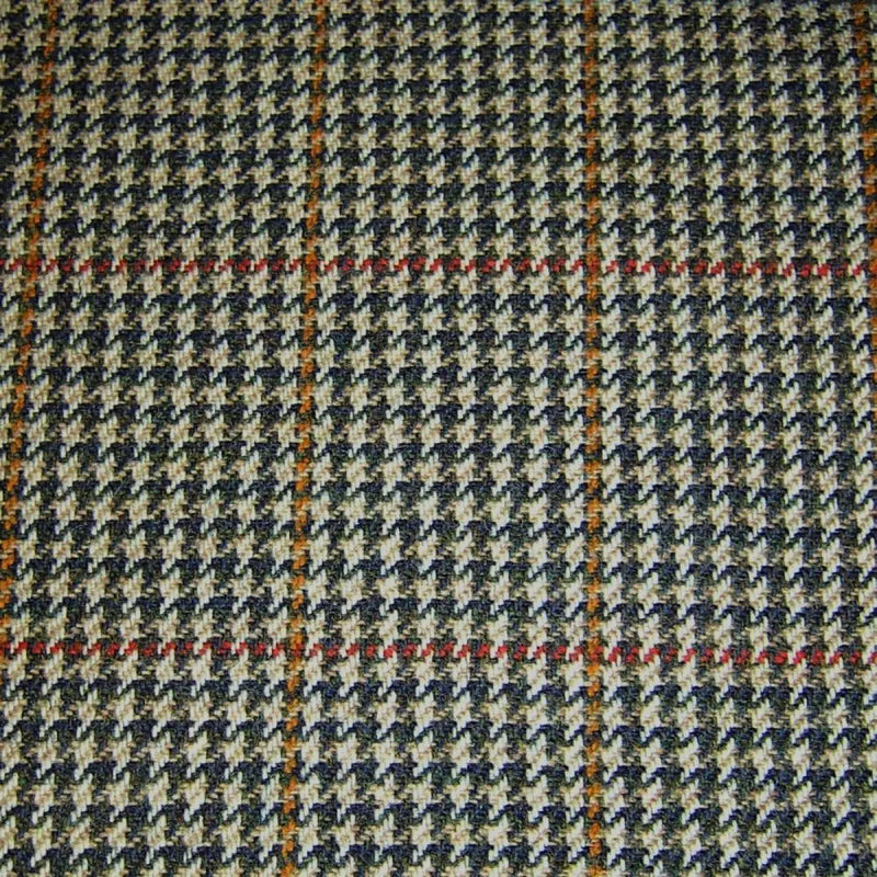 Beige, Brown, Orange & Red Dogtooth Check Tweed