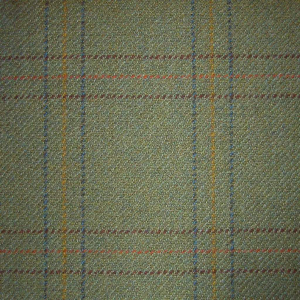 Green with Wine, Orange & Blue Check Tweed