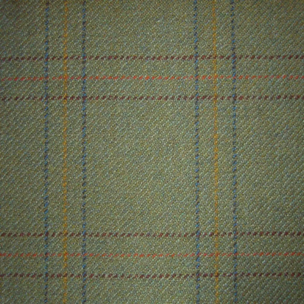 Green with Wine, Orange & Blue Check Tweed