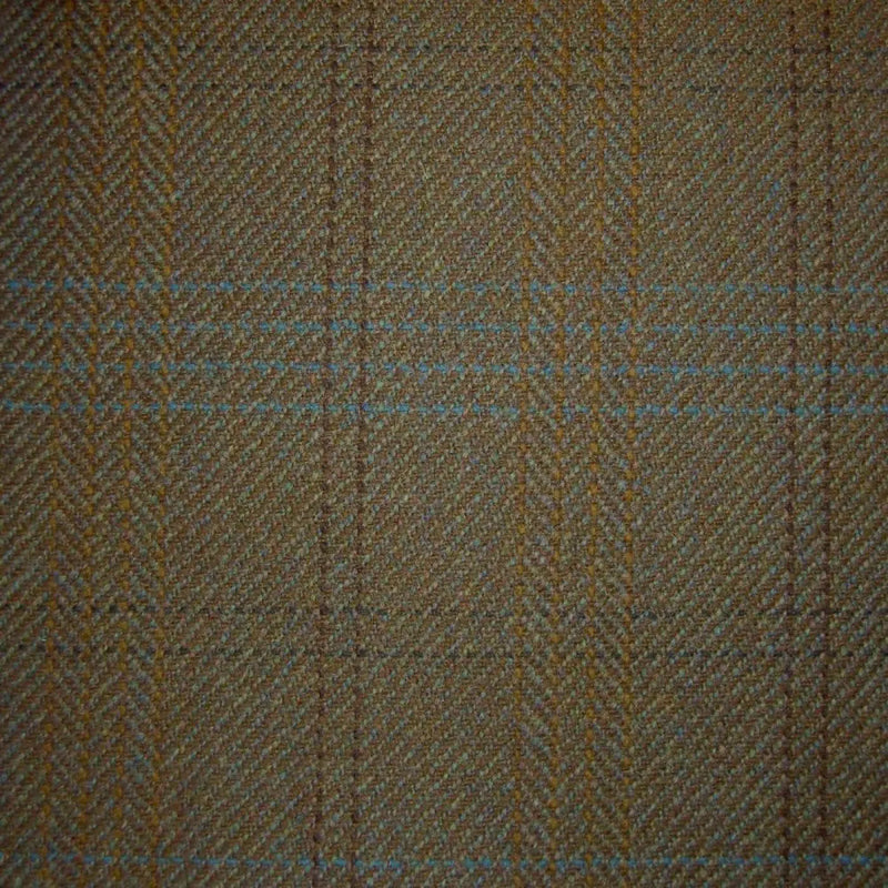 Brown Herringbone with Orange, Blue & Dark Brown Check Tweed