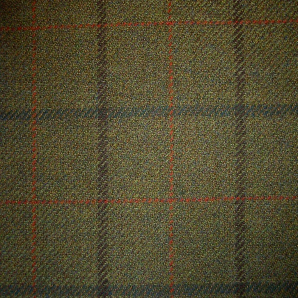 Moss Green with Brown, Green, Red & Orange Check Tweed