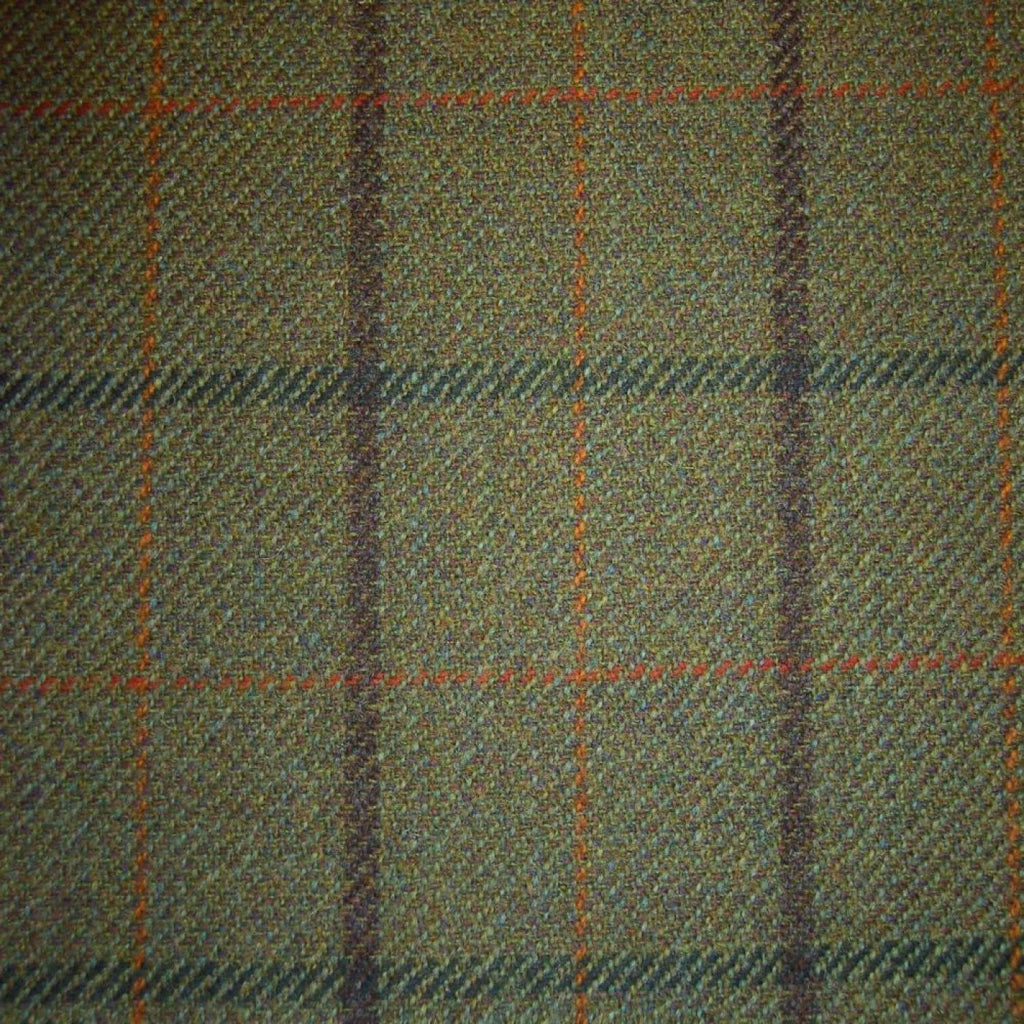 Green & Brown with Brown, Green, Orange & Red Check Tweed