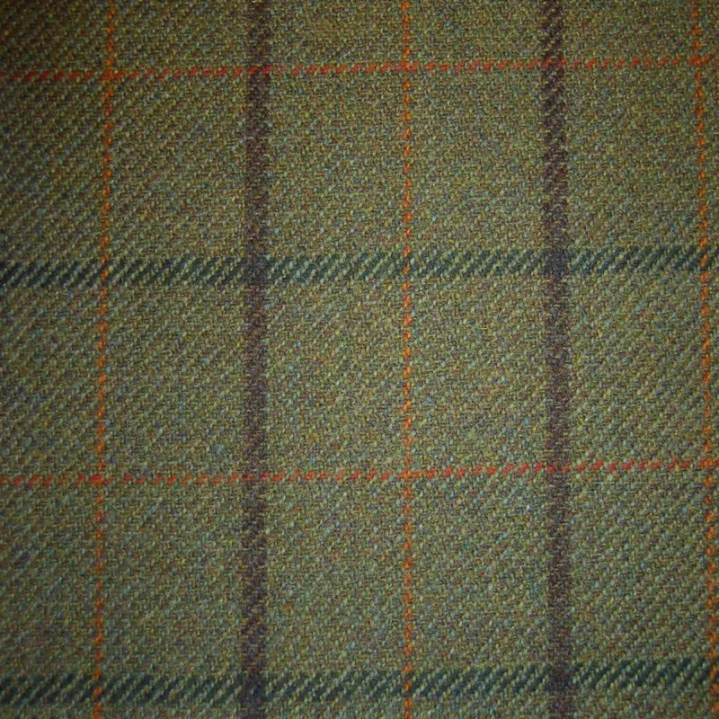 Green & Brown with Brown, Green, Orange & Red Check Tweed