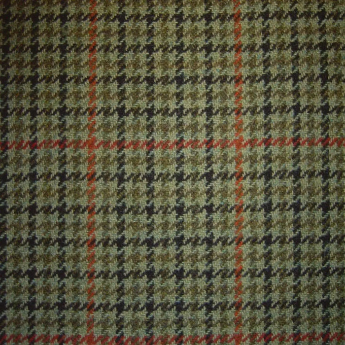 Green with Black, Orange & Red Dogtooth Check Tweed