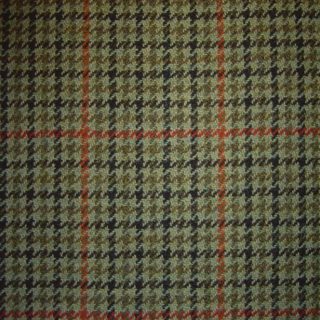 Green with Black, Orange & Red Dogtooth Check Tweed
