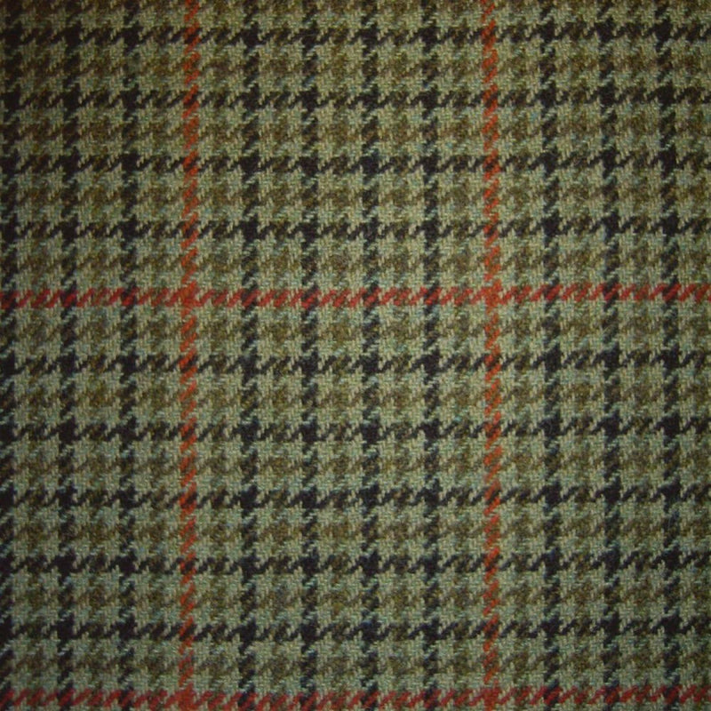 Green with Black, Orange & Red Dogtooth Check Tweed