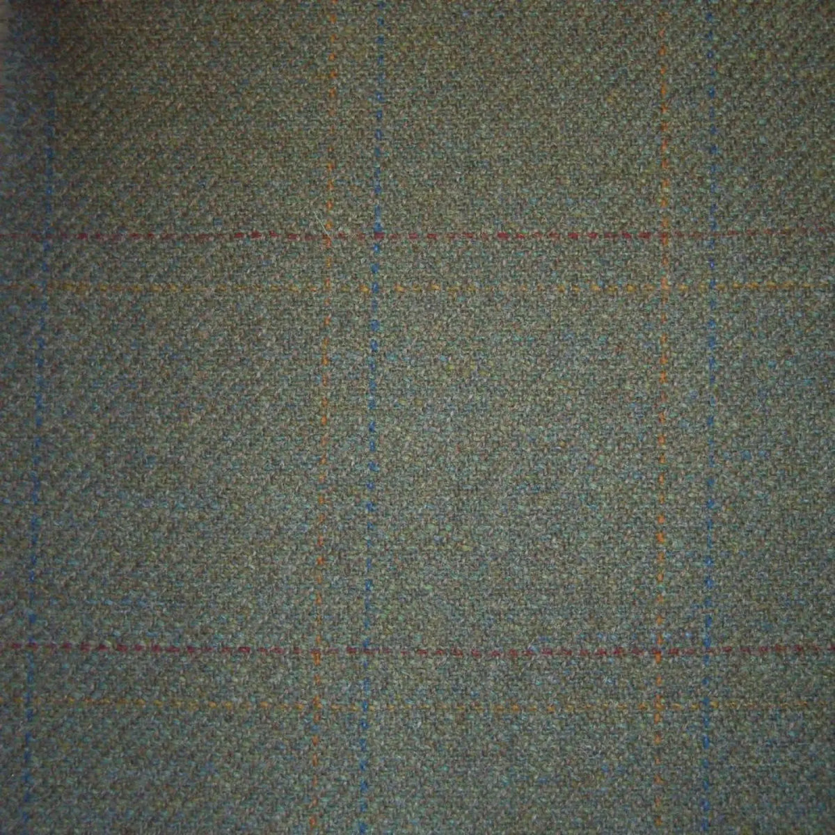 Green with Orange, Red & Blue Check Tweed