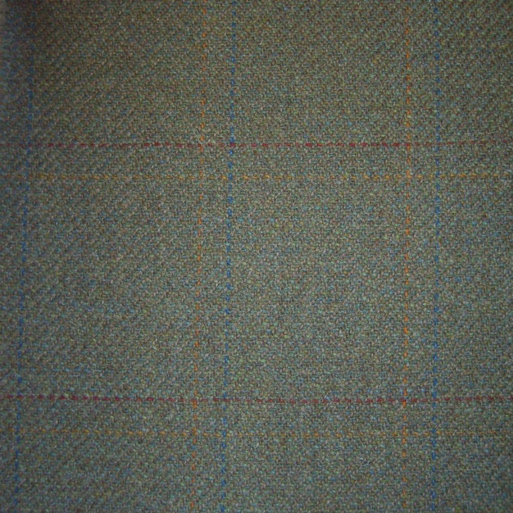 Green with Orange, Red & Blue Check Tweed