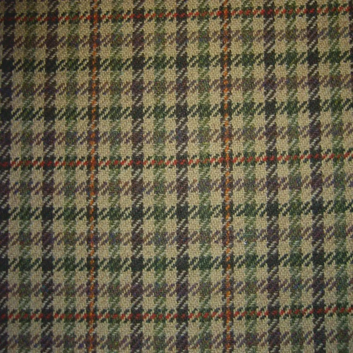 Beige with Green, Navy, Orange & Red Dogtooth Check Tweed