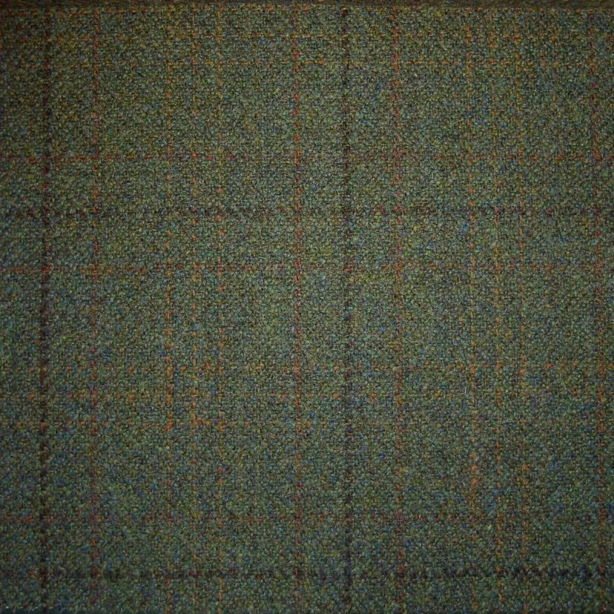Green Herringbone with Orange & Dark Brown Check Tweed
