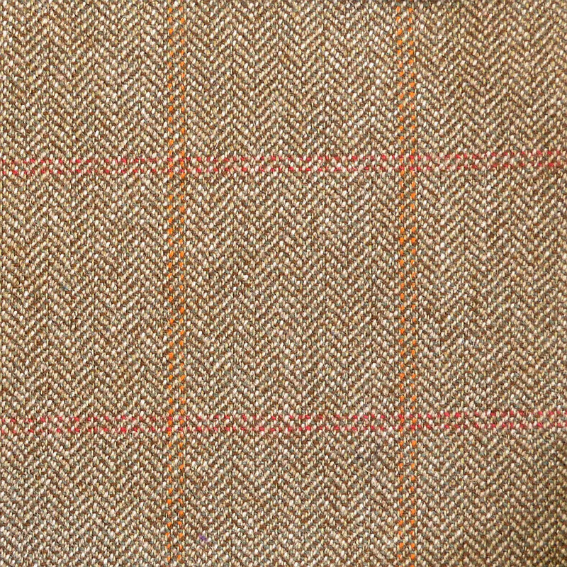 Beige & Brown Herringbone with Red & Orange Twin Check Tweed