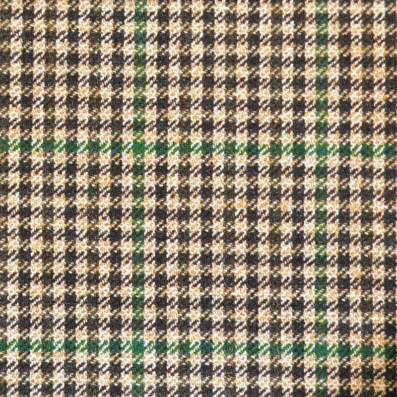 Beige, Dark Brown & Green Dogtooth Check Tweed