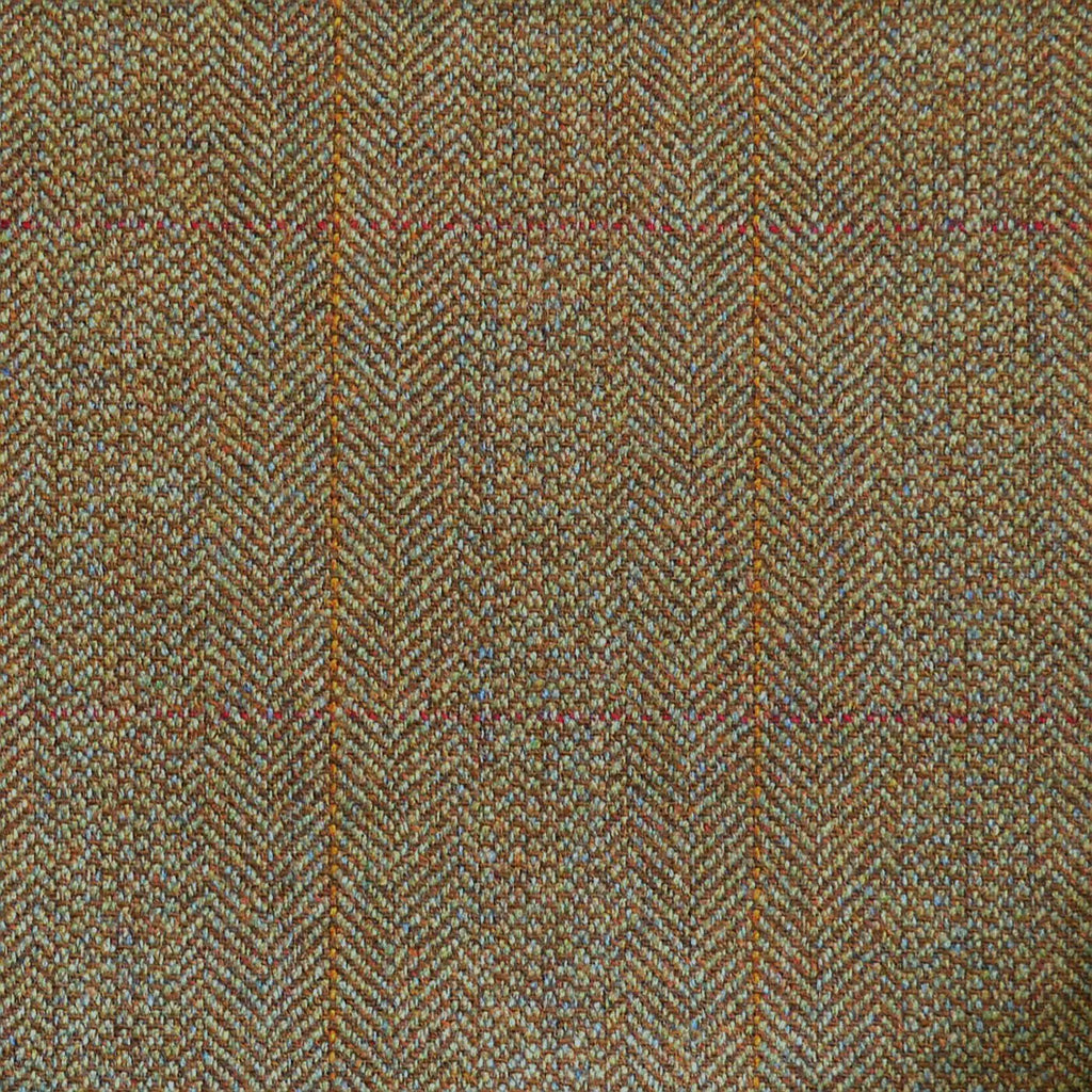 Green & Brown Herringbone with Red & Orange Check Tweed