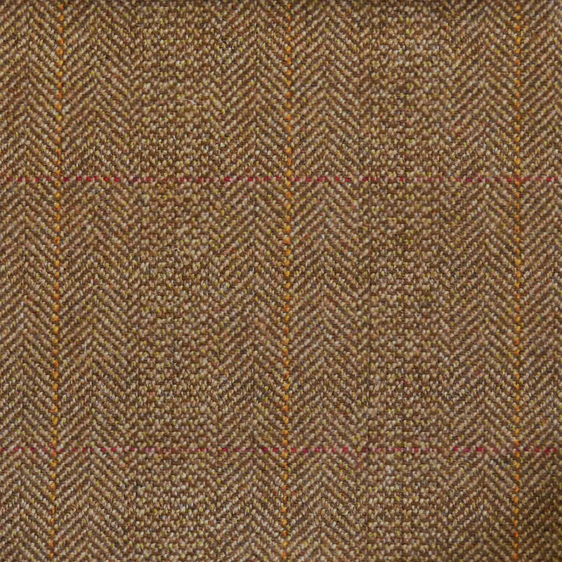 Brown Herringbone with Red & Orange Check Tweed