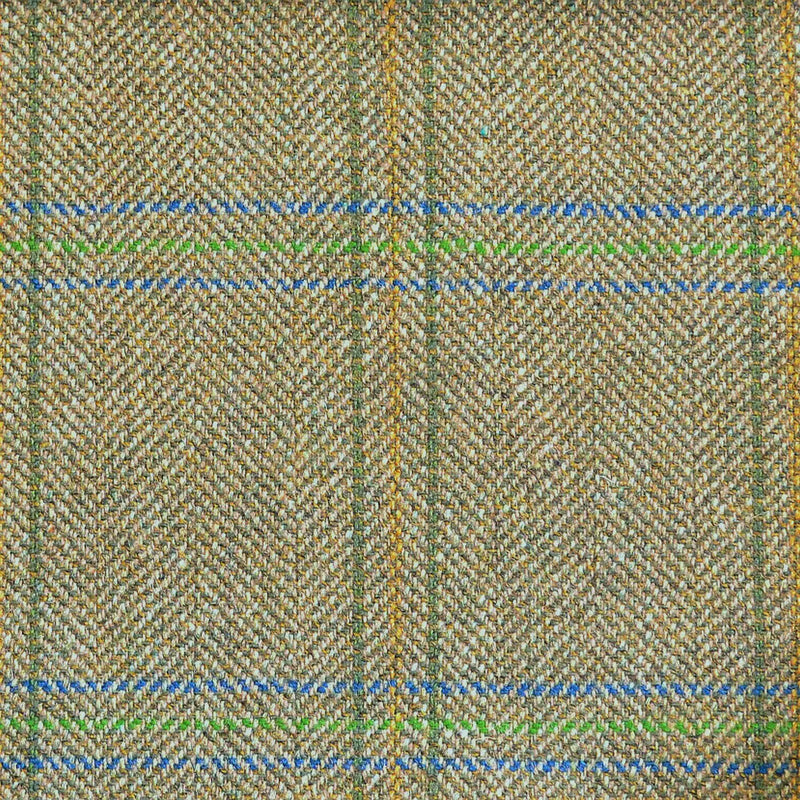 Green & Brown Herringbone with Blue, Green & Orange Check Tweed