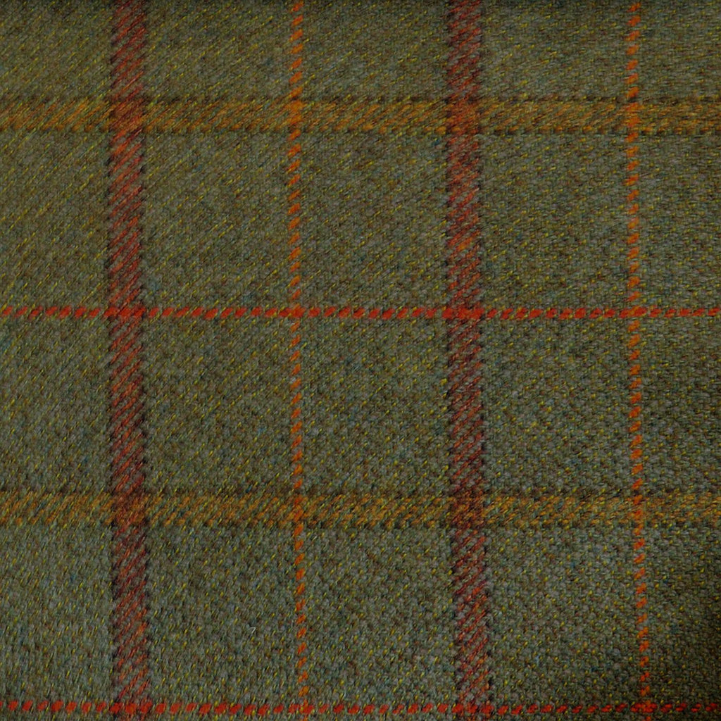 Moss Green with Brown & Orange Check Tweed