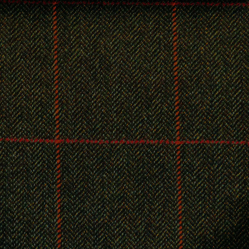 Green & Brown Herringbone with Red & Orange Check Tweed