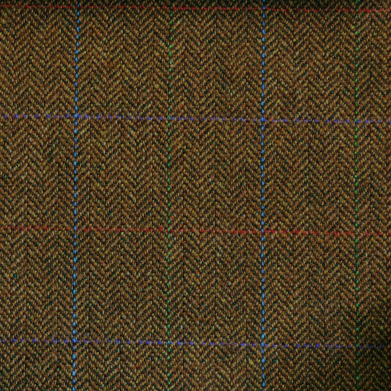 Brown Herringbone with Blue, Green, Red & Purple Check Tweed