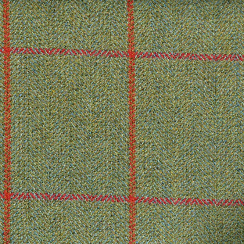 Light Green Herringbone with Red & Orange Check Tweed