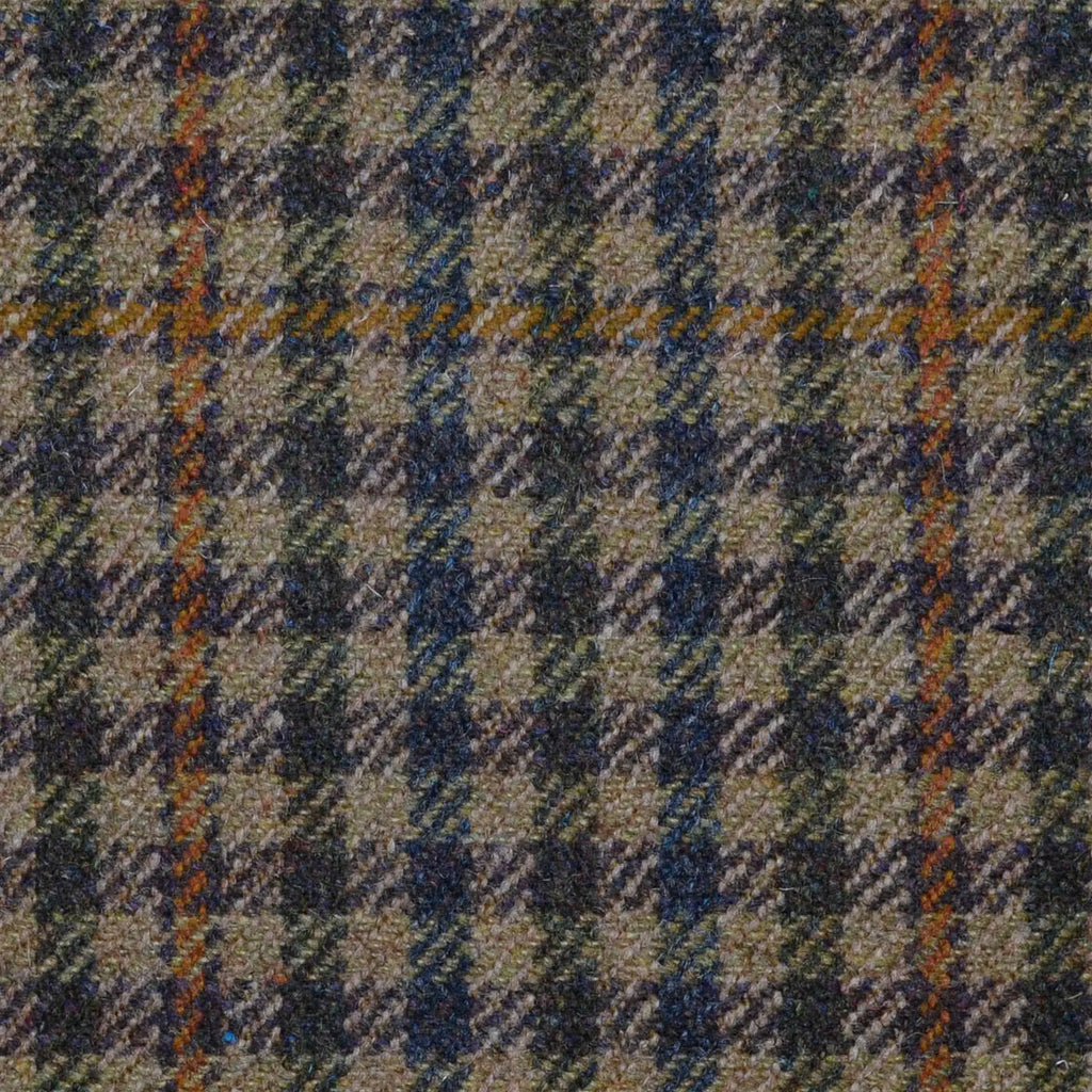 Beige, Brown with Blue & Orange Check All Wool Sporting Tweed