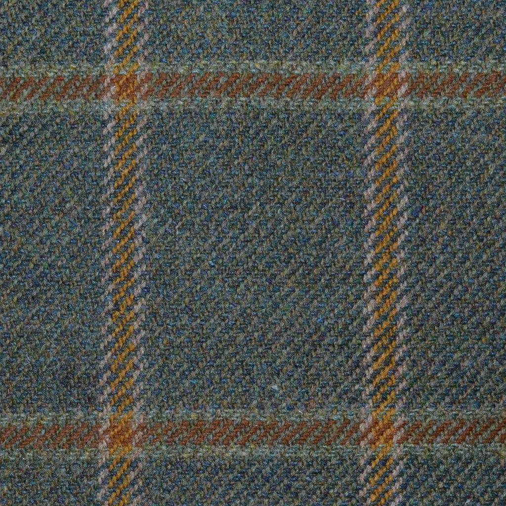 Moss Green with Tan & Orange Check All Wool Sporting Tweed
