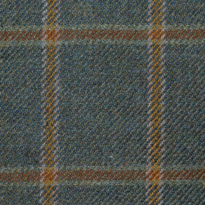 Moss Green with Tan & Orange Check All Wool Sporting Tweed