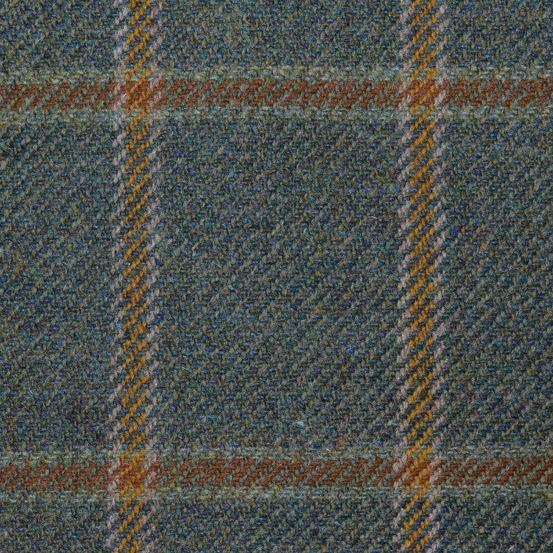 Moss Green with Tan & Orange Check All Wool Sporting Tweed