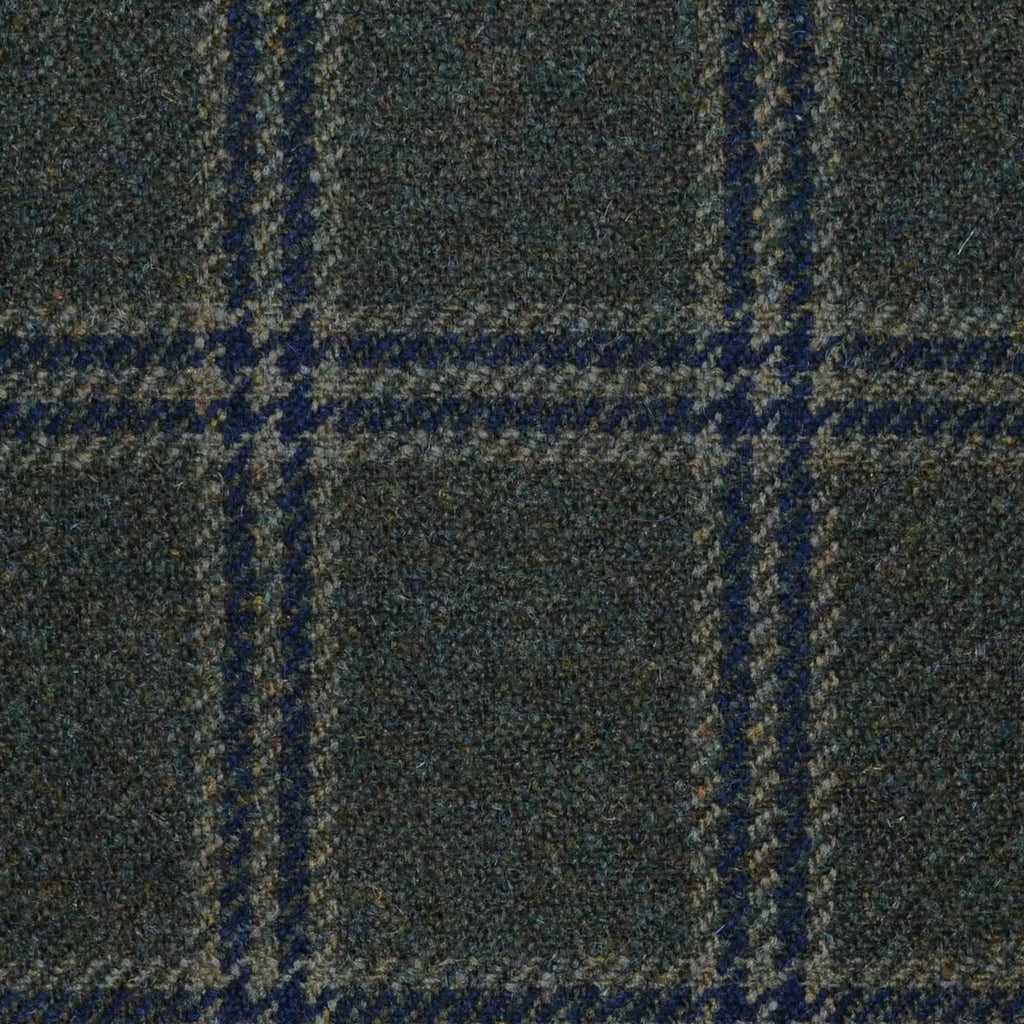 Moss Green with Navy Blue & Light Green Twin Check All Wool Sporting Tweed