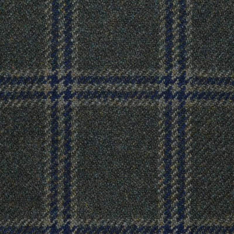 Moss Green with Navy Blue & Light Green Twin Check All Wool Sporting Tweed